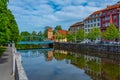 Riverside of Malse passing through Ceske Budejovice, Czech repub Royalty Free Stock Photo