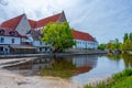 Riverside of Malse passing through Ceske Budejovice, Czech repub Royalty Free Stock Photo