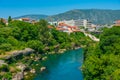 Riverside of Neretva at the old town of Mostar, Bosnia and Herze Royalty Free Stock Photo