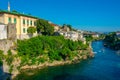 Riverside of Neretva at the old town of Mostar, Bosnia and Herze Royalty Free Stock Photo