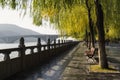 Riverside park at Luoyang Longmen Grottoes in the morning, Yi River, Luoyang, Henan, China Royalty Free Stock Photo