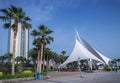 Riverside promenade pedestrian park area in central xiamen city