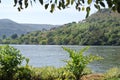 Riverside scenery with mountains