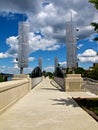 Riverwalk Bridge With Modern Art