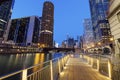 Riverwalk in Chicago at night Royalty Free Stock Photo