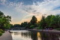 The Riverwalk in Naperville, IL at Sunset