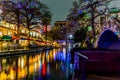 The Riverwalk at San Antonio, Texas, at Night. Royalty Free Stock Photo