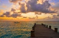 Riviera Maya pier sunrise in Caribbean Mayan Royalty Free Stock Photo