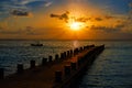 Riviera Maya pier sunrise in Caribbean Mayan Royalty Free Stock Photo