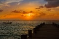 Riviera Maya pier sunrise in Caribbean Mayan Royalty Free Stock Photo