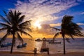 Riviera Maya sunrise pier Caribbean Mexico Royalty Free Stock Photo