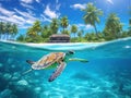 Riviera Maya turtles photomount on Caribbean Royalty Free Stock Photo