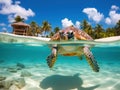 Riviera Maya turtles photomount on Caribbean Royalty Free Stock Photo