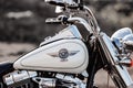 Rivne, Ukraine - September 23, 2019: Harley-Davidson Fat Boy motorcycle detail. Royalty Free Stock Photo