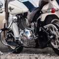 Rivne, Ukraine - September 23, 2019: Harley-Davidson Fat Boy motorcycle detail. Royalty Free Stock Photo