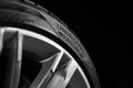 Rivne, Ukraine - 31.08.2022: Uniroyal tyres on the sport wheels close up.