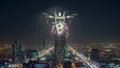 Riyadh Celebration Fireworks - Saudi Arabia Riyadh landscape at night - Kingdom Tower Ã¢â¬â Riyadh Skyline - Burj Al-Mamlaka Ã¢â¬â Royalty Free Stock Photo