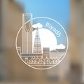 Riyadh linear logo. Trendy stylish landmarks. Masmak Fortress and Kingdom tower - The symbol of Riyadh, Saudi Arabia
