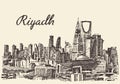 Riyadh skyline engraved vector hand drawn sketch