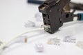 RJ45 connector on a CAT5 Ethernet network Patch Cable Royalty Free Stock Photo