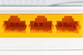 RJ45 ports on the back panel of the router closeup