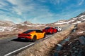 Rjukan, Norway. 04.06.2016: Lamborghini Huracan, Red Ferrari f12 and Mclaren 650s, Ferrari f12