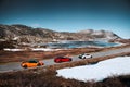 Rjukan, Norway. 04.06.2016: Lamborghini Huracan, Ferrari f12 and Mclaren 650s