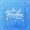 Ramadhan Mubarak blue greetings template