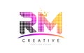 RM R M Letter Logo Design with Magenta Dots and Swoosh