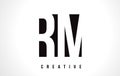 RM R M White Letter Logo Design with Black Square.