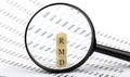 RMD wooden cubes on the chart background , look through magnifier Royalty Free Stock Photo