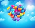 Rnbow balloons and hearts on a blue background. Royalty Free Stock Photo