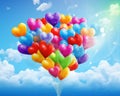 Rnbow balloons and hearts on a blue background. Royalty Free Stock Photo