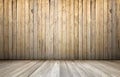 Rndering of interior with wooden wall and floor. Royalty Free Stock Photo