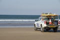 RNLI lifesavers viehicle on beach watch. Royalty Free Stock Photo