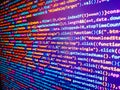 RNN Neural Network source code. Search engi. Binary code digital technology background. Black background with colored lines of Royalty Free Stock Photo