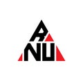 RNU triangle letter logo design with triangle shape. RNU triangle logo design monogram. RNU triangle vector logo template with red