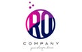 RO R O Circle Letter Logo Design with Purple Dots Bubbles