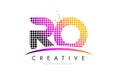 RO R O Letter Logo Design with Magenta Dots and Swoosh