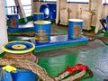 The various constructions, anchoring and mooring equipment and systems on the upper and inner decks of the sea vessel.