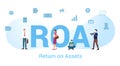 Roa return on assets concept with big word or text and team people with modern flat style - vector