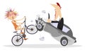 Cyclist and car driver accident illustration.