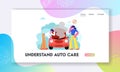 Road Accident with Broken Car Website Landing Page, Man Looking under Transport Hood with Smoke Going out, Girl Call to Repair Royalty Free Stock Photo