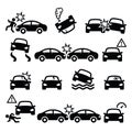 Road accident, car crash, personal injury icons set