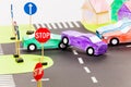 Road accident on a crossings at the toy city Royalty Free Stock Photo