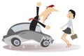 Road accident, driver man, pedestrian illustration