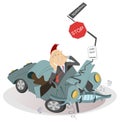 Road accident and man in the crashed car illustration