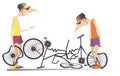 Road accident, two cyclists and broken bikes illustration