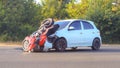 Road accidents: Motorcycle accidents with a car Royalty Free Stock Photo