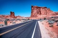 Road across Arches National Park at sunset, Utah Royalty Free Stock Photo